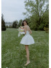 Strapless Ivory Velvet Mini Wedding Dress